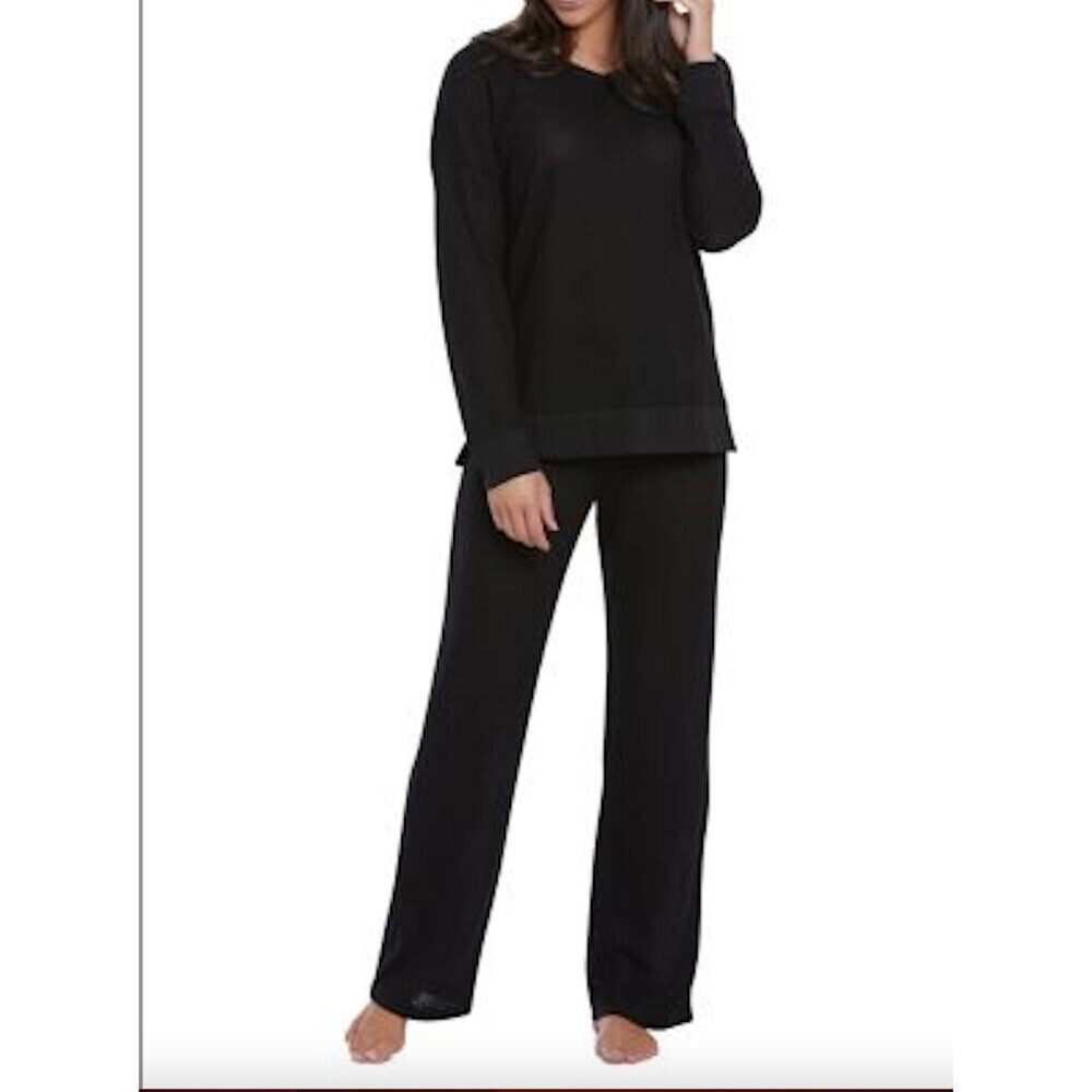 Jasmine Rose Waffle-Knit 2-Piece Pyjama Set Black Size S